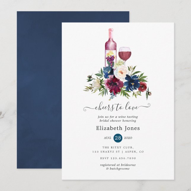 Convites Chá de panela de Provando de vinho Bordeaux (Frente/Verso)