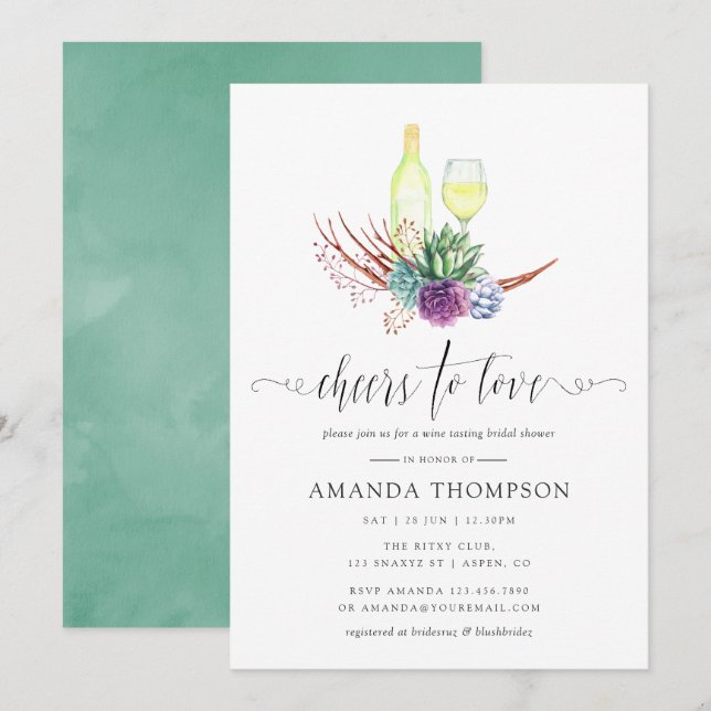 Convites Chá de panela de Provando de vinho para o Suculto  (Frente/Verso)