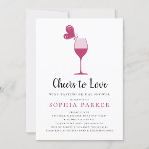 Convites Chá de panela de Provando de vinho Rosa da borbole