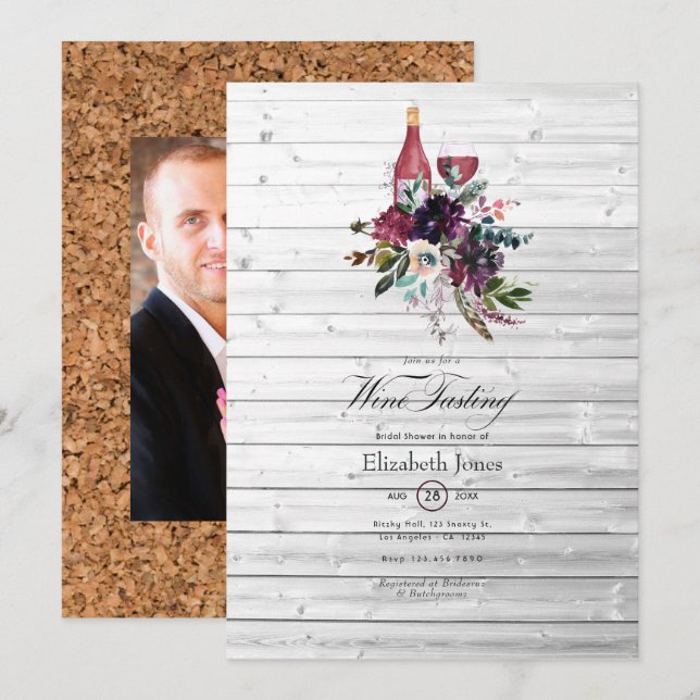 Convites Chá de panela de Provando de vinho tinto de ameixa (Frente/Verso)