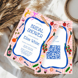 Convites Chá de panela de QR PERSONALIZADO de Gingham Picni