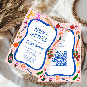 Convites Chá de panela de QR PERSONALIZADO de Gingham Picni