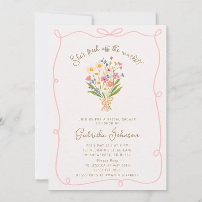 Convites Chá de panela de Quadro de Onda Branco rosa (Frente)