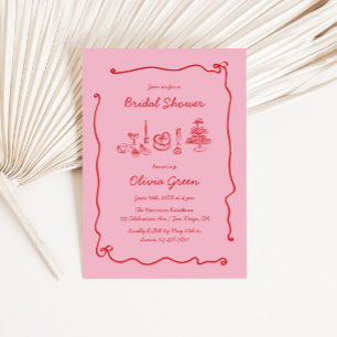 Convites Chá de panela de Quadro do Arco Manuscrito Vermelh