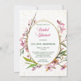 Convites Chá de panela de Quadro Dourado do Flor de Cereja 