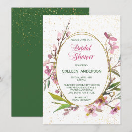 Convites Chá de panela de Quadro Dourado do Flor de Cereja