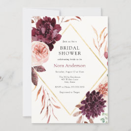 Convites Chá de panela de Quadro Dourado Floral do Autumn B