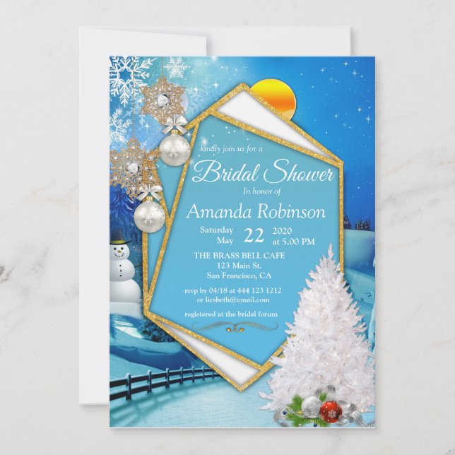 Convites Chá de panela de Quadro Dourado Geométrico (Frente)