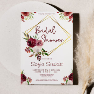 Convites Chá de panela de Quadro Flor Floral Dourado Burgun