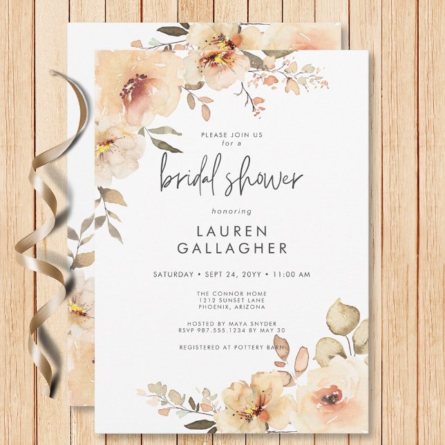 Convites Chá de panela de Quadro Floral de Champanhe de Que (Modern Fall Champagne Floral Frame Bridal Shower Invitation)