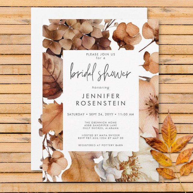 Convites Chá de panela de Quadro Floral Neutro de Queda Mod (Modern Fall Neutral Floral Frame Bridal Shower Invitation)