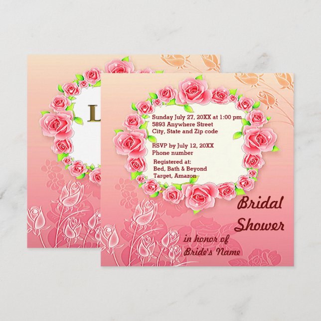 Convites Chá de panela de Quadro Rosa Rosa Rosa Rosa Rosa R (Frente/Verso)