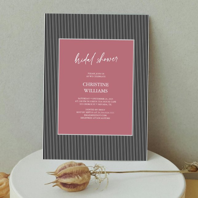 Convites Chá de panela de quadros com risca de Rosa empoeir (Modern Stripes & Rose Gold Bridal Shower Invitation Personalized)