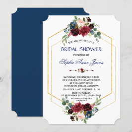 Convites Chá de panela de Quadros Floral Dourado do Hexágon