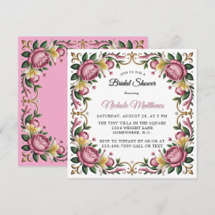 Convites Chá de panela de Quadros Rococo de Peonies Rosa