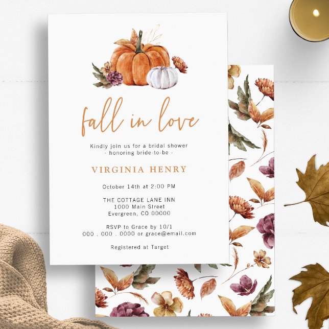 Convites Chá de panela de queda de abóbora (Pumpkin Fall In Love Bridal Shower Invitation by Painted Paperie)