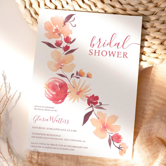 Convites Chá de panela de queda de flores beges-terracotta  (Criador carregado)