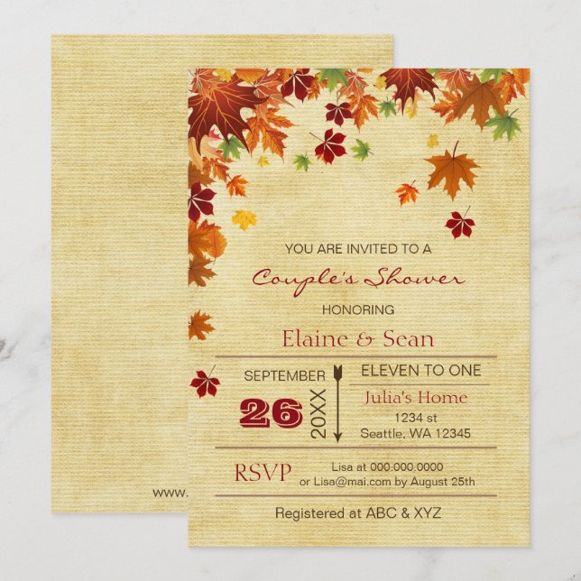 Convites Chá de panela de queda de folhas russas (Frente/Verso)