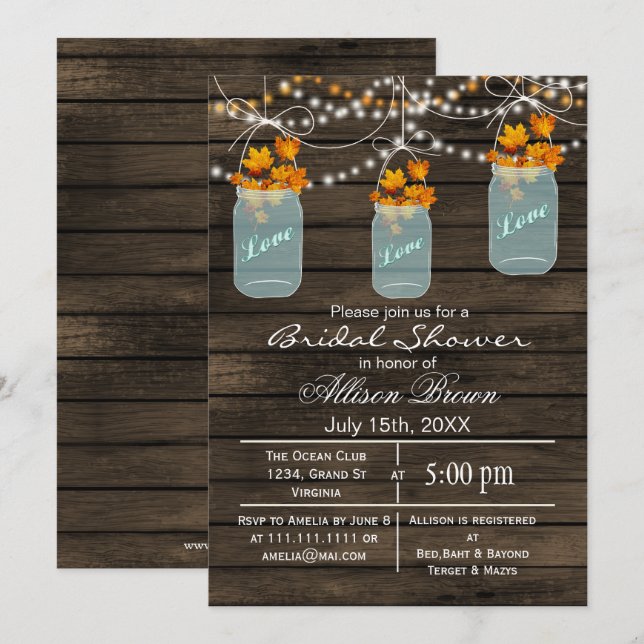 Convites chá de panela de queda do Mason Mason Mason (Frente/Verso)