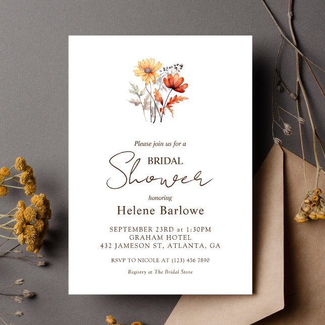 Convites Chá de panela de Queda Elegante de Aquarelas de Fl (Wildflower Watercolor Elegant Fall Bridal Shower Invitation)
