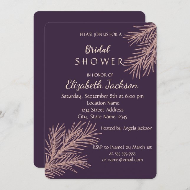 Convites Chá de panela de Ramificação de Glitter Chic Elega (Frente/Verso)