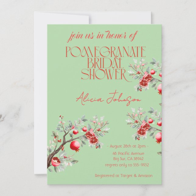 Convites Chá de panela de ramificação de Romegranato Blushi (Frente)