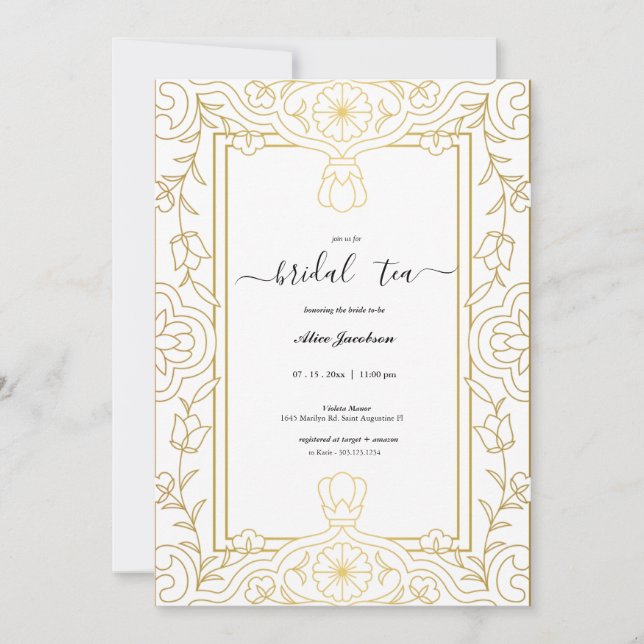 Convites Chá de panela de regência floral Vintage (Frente)