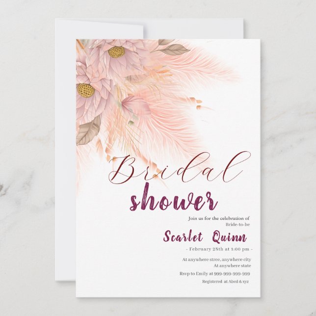 Convites Chá de panela de relva rosa-rosado moderno (Frente)