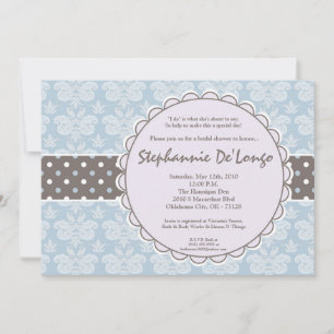 Convites chá de panela de rendas Azul Damask 5x7