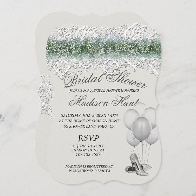 Convites Chá de panela de respiração de rendas brancas e be (Frente/Verso)