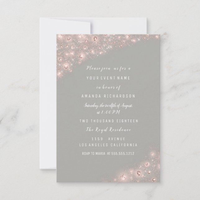 Convites Chá de panela de rosa com relva de Cinza Aniversár (Frente)