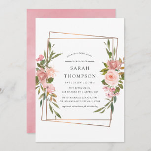 Convites Chá de panela de Rosa de Blush Geométrico Dourado