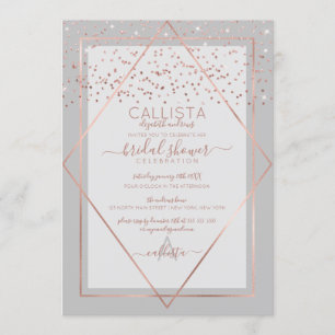 Convites Chá de panela de Rosa de Confetti Dourado de Cinza