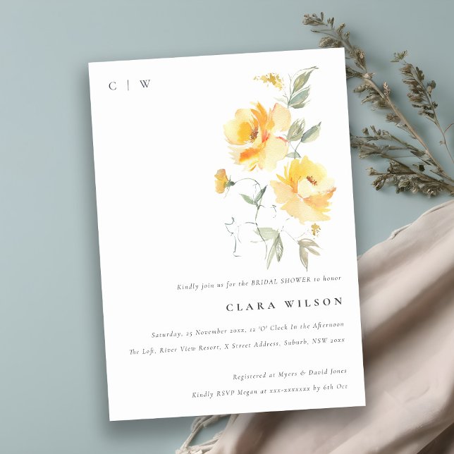 Convites Chá de panela de Rosa de Flores Amarelo (Criador carregado)