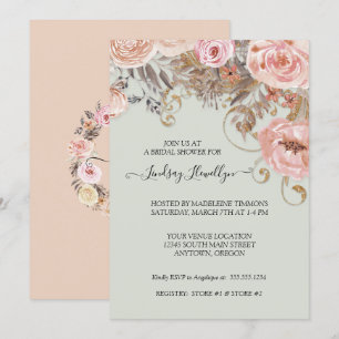 Convites Chá de panela de Rosa Floral Seco Boho Peach