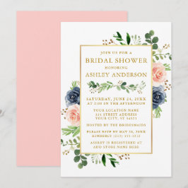 Convites Chá de panela de Rosas Cor-de-Água Azul Rosa Doura