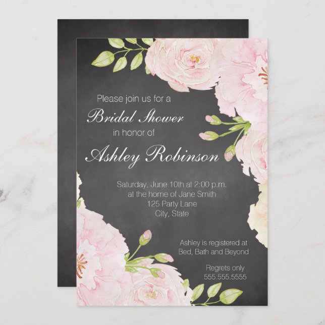 Convites Chá de panela de Rosas de aquarela (Frente/Verso)