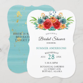 Convites Chá de panela de Rosas de Aquarela Vermelha Teal L