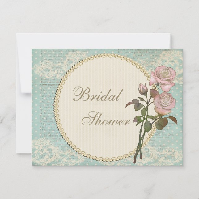 Convites Chá de panela de Rosas de Chiques de Pérolas e de  (Frente)