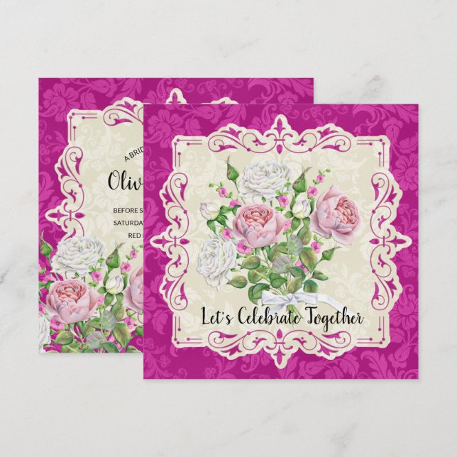 Convites Chá de panela de Rosas e peões elegantes (Frente/Verso)