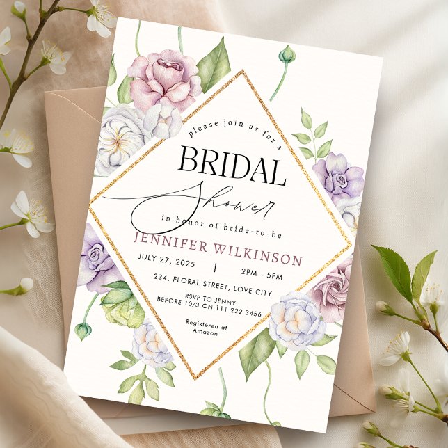 Convites Chá de panela de Rosas Florais Mauve Dusty Rosa (Mauve Dusty Pink Floral Roses Bridal Shower Invitation)