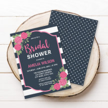 Chá de panela de Rosas Rosa com Stripes Brancas Az