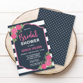 Convites Chá de panela de Rosas Rosa com Stripes Brancas Az