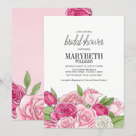 Convites Chá de panela de Rosas Rosa de Aquarela