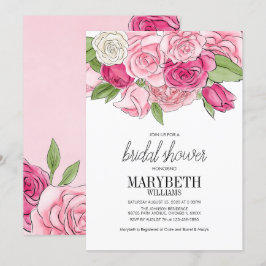 Convites Chá de panela de Rosas Rosa de Aquarela