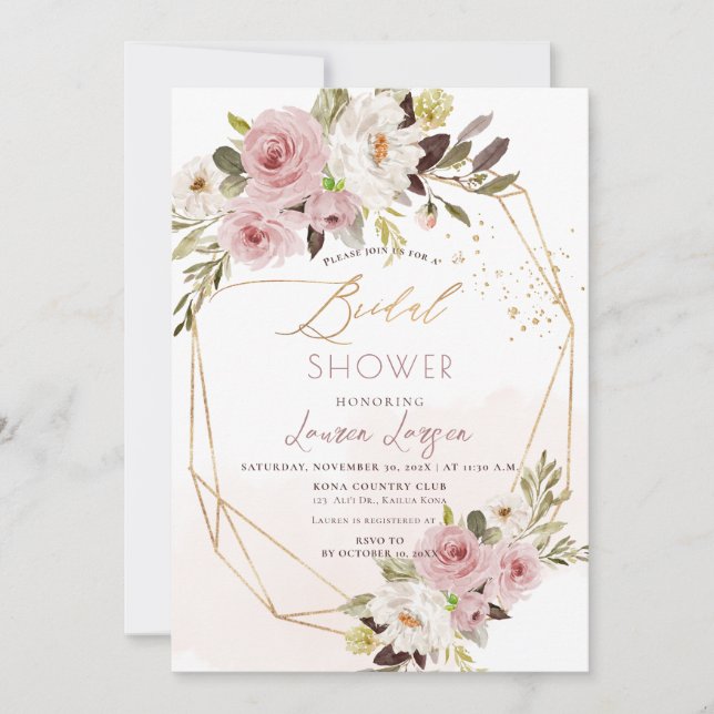 Convites Chá de panela de Rosas Rosa Dusty do ArtsApp H2 (Frente)