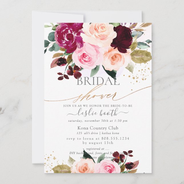 Convites Chá de panela de rosas rosa embebidas em borracha (Frente)