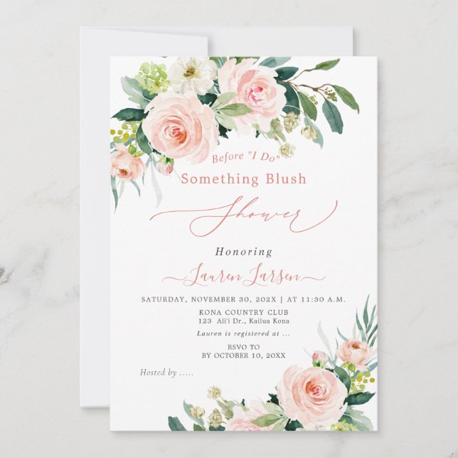 Convites Chá de panela de Rosas Rosa Rosa Blush do ArtsApp  (Frente)