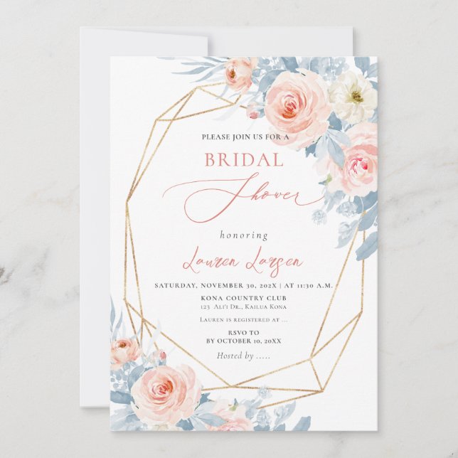 Convites Chá de panela de Rosas Rosa Rosa Blush do ArtsApp  (Frente)