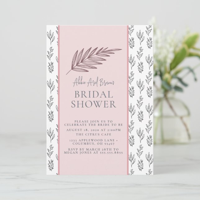 Convites Chá de panela de Script Blush de Texto Rosado Míni (Em pé/Frente)